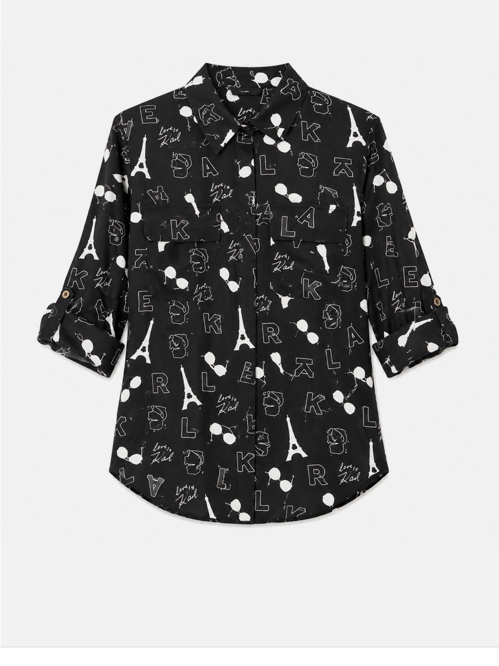 Karl Lagerfeld Paris Black & White Eiffel Print Button-Down Shirt Size M